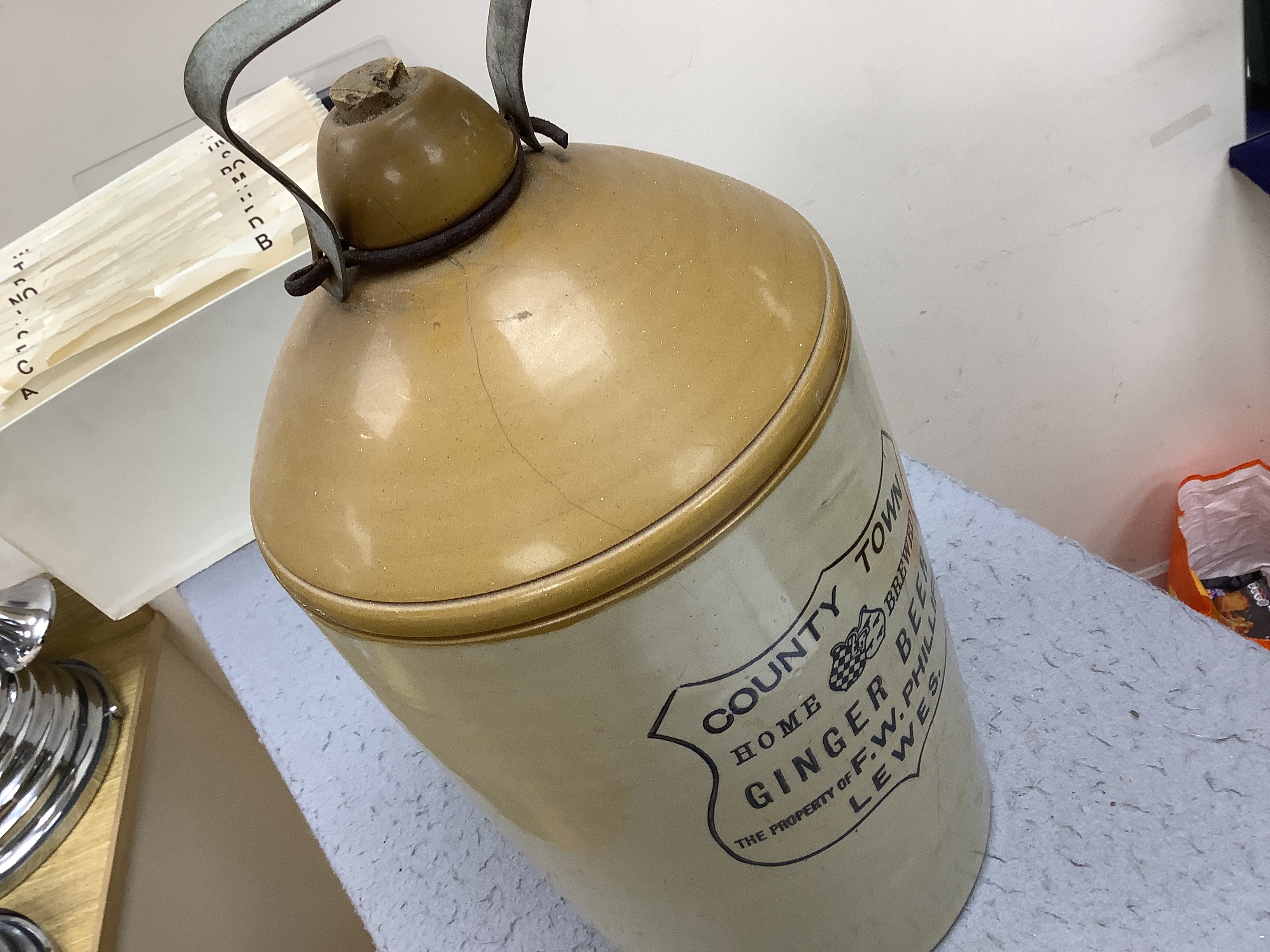 Seven various stoneware vessels including one Lewes brewer, largest 49cm high